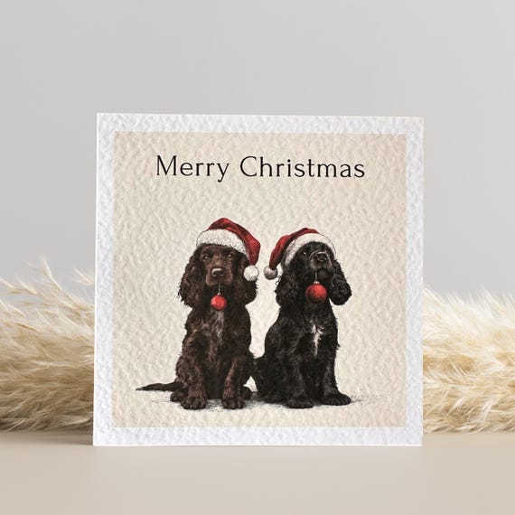 Brown and Black Cocker Spaniel Christmas Card
