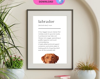 Labrador Definition Print, Popular Pet Art Prints, Home Decor, Fox Red Labrador, Wall Art, Digital Download Only