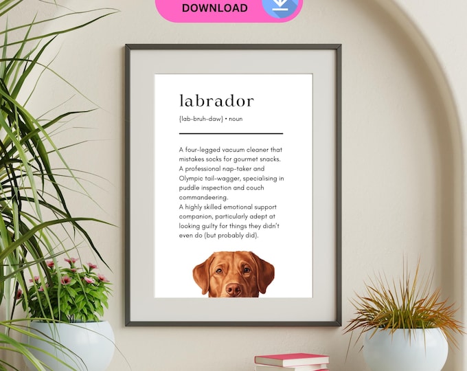 Labrador Definition Print, Popular Pet Art Prints, Home Decor, Fox Red Labrador, Wall Art, Digital Download Only