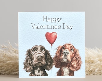 Brown Cocker Spaniel and Red Cocker Spaniel Valentine's Card