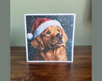 Golden Retriever Dog Christmas Card. Soft painting style.