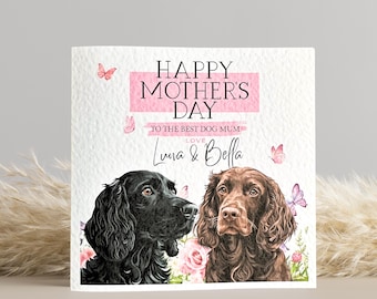 Personalised Black and Brown Cocker Spaniel Mother's Day Card