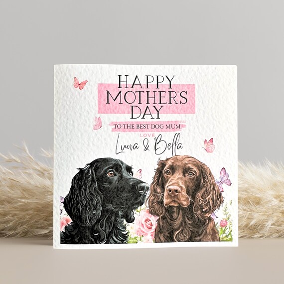 Personalised Black and Brown Cocker Spaniel Mother's Day Card