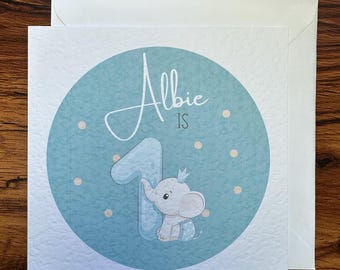 Personalised 1st Birthday Card with Cute Animal Number - Custom Name - 6x6 Inches
