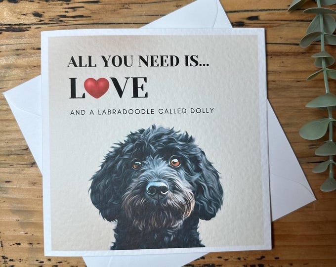 Black Labradoodle Valentine Card, Black Labradoodle Card, Dog Mum, Dog Dad. Dog Valentines, boyfriend, girlfriend, partner, wife, husband