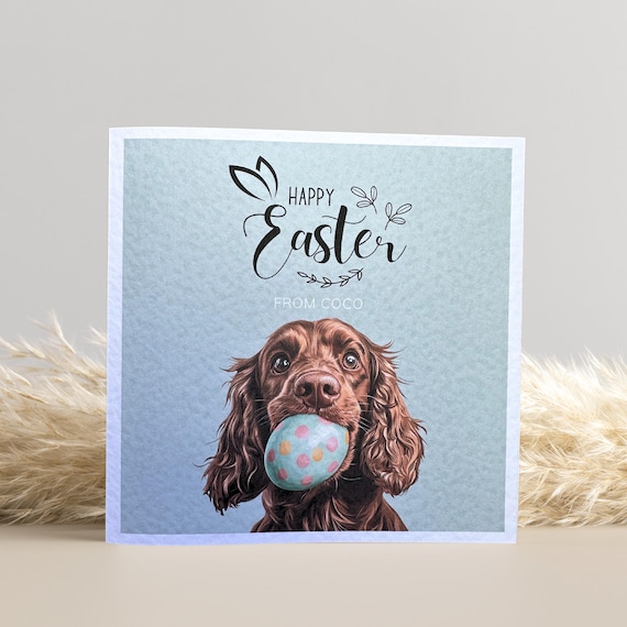 Chocolate Cocker Spaniel Easter Card: Personalised