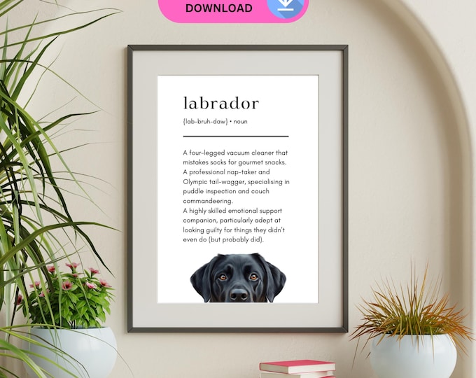 Labrador Definition Print, Popular Pet Art Prints, Home Decor, Black Labrador, Wall Art, Digital Download Only