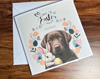 Personalized Chocolate Labrador Easter Card: Dog Lover Gift