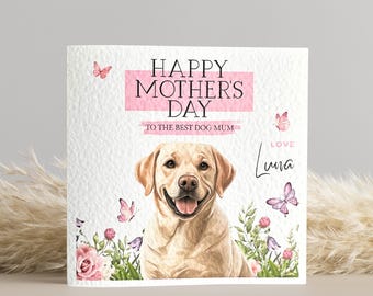 Personalised Yellow Labrador Mothers Day Card: Labrador Dog Art