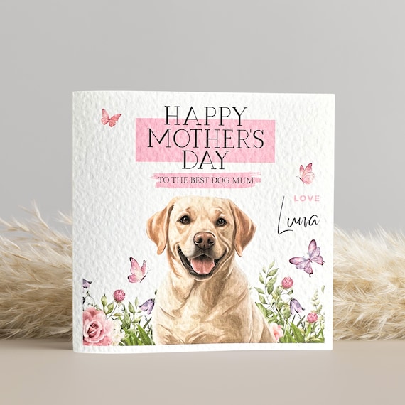 Personalised Yellow Labrador Mothers Day Card: Labrador Dog Art