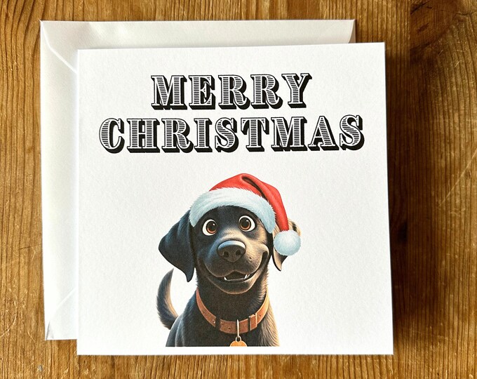 Black Labrador Dog Christmas Card, Custom Design, Black Labrador, Labrador Christmas. Cartoon style