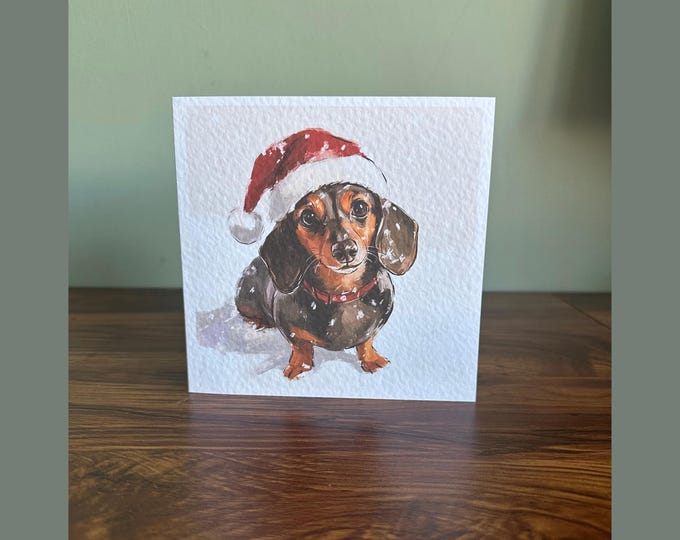 Dachshund Sausage Dog Christmas Card,  Illustration, Blank,