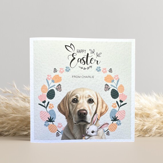 Yellow Labrador Easter Card: Personalised Dog Mum/Dad Gift