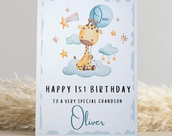 Personalised 1st Birthday Card: Giraffe Theme