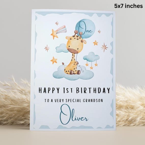 Personalised 1st Birthday Card: Giraffe Theme