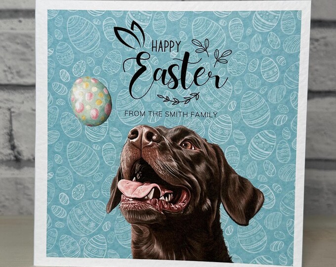 Chocolate Labrador Easter Card, Chocolate labrador Card, Personalised Cards. Dog Mum, Dog Dad. Dog Mom, Dog Easter