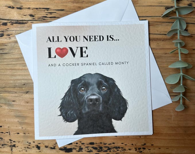 Black Cocker Spaniel Valentine Card, Black Cocker Card, Black Spaniel. Dog Mum, Dog Dad. Dog Mom, Dog Valentines, working cocker spaniel
