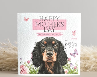 Personalised Black and Tan Cocker Spaniel Mothers Day Card