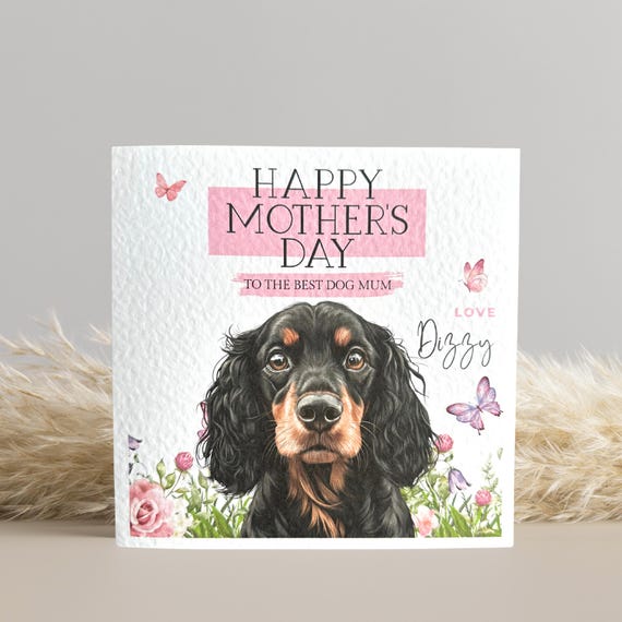 Personalised Black and Tan Cocker Spaniel Mothers Day Card
