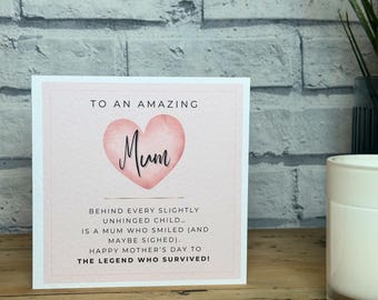 Mothers Day Card: Pink Heart, Amazing Mum