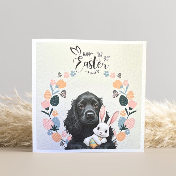 Black Cocker Spaniel Easter Card: Personalised  Dog Mum, Dog Dad