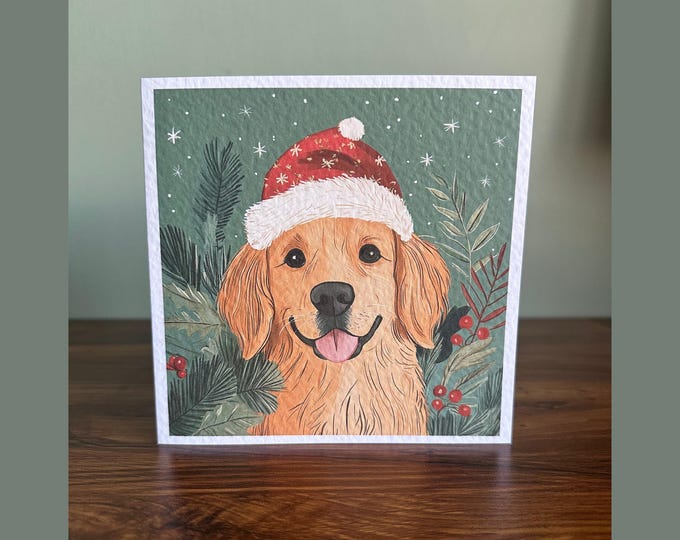 Golden Retriever Christmas Card, Nordic Style, Blank
