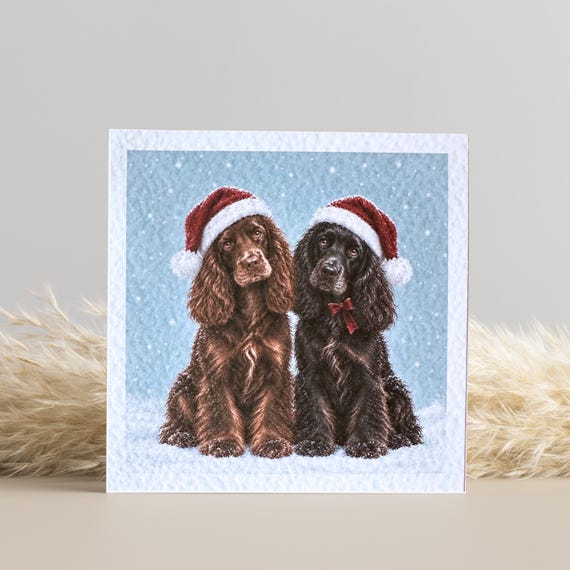 Brown and Black Cocker Spaniel Christmas Card