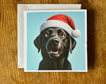 Black Labrador Christmas Card: Cartoon Dog with Santa Hat