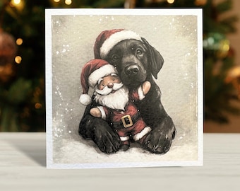 Black Labrador Christmas Card, Illustration, Blank