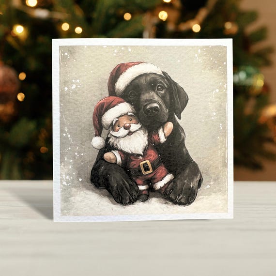 Black Labrador Christmas Card, Illustration, Blank