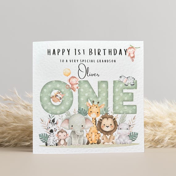 1st Birthday Card Jungle Theme