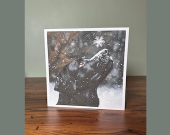 Labrador Dog Christmas Card, Custom Design, Black Labrador, Labrador Christmas. Cartoon style