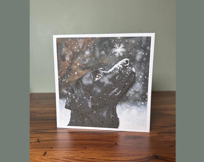 Labrador Dog Christmas Card, Custom Design, Black Labrador, Labrador Christmas. Cartoon style