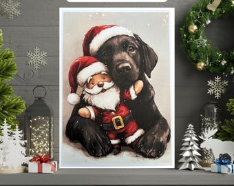 Black Labrador Christmas Print A4 - Wall Art, Christmas Wall Decor
