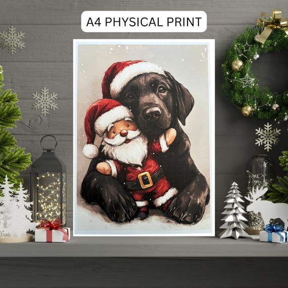Black Labrador Christmas Print A4 - Wall Art, Christmas Wall Decor