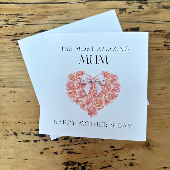 Mothers Day Card: Pink Heart of flowers, Amazing Mum