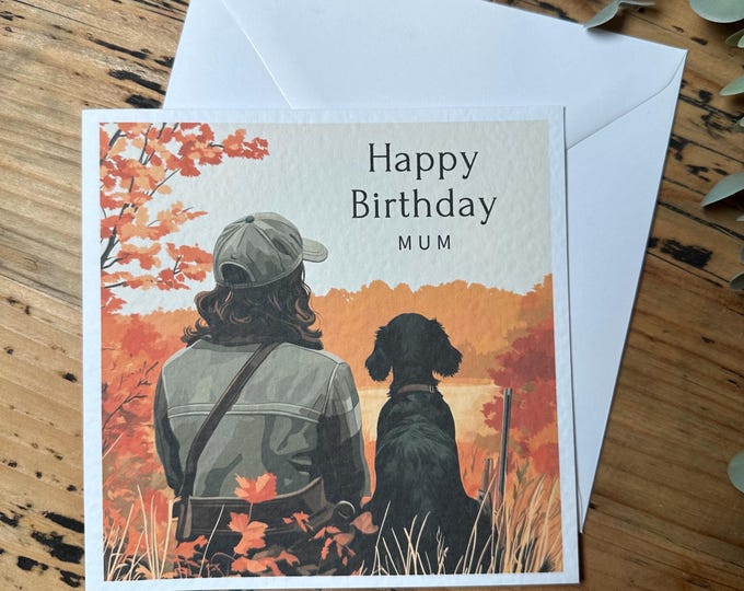 Black Cocker Spaniel Birthday Card, Hunting Card, Personalised Cards. Dog Mum, mom, Dad. Dog Birthday, hunting, shoot, father day, thank you