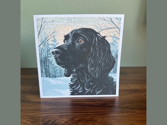 Black Cocker Spaniel Christmas Card, Nordic Style, Blank