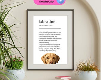 Labrador Definition Print, Popular Pet Art Prints, Home Decor, Yellow Labrador, Wall Art, Digital Download Only