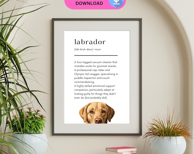 Labrador Definition Print, Popular Pet Art Prints, Home Decor, Yellow Labrador, Wall Art, Digital Download Only