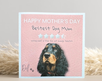 Black and Tan Cocker Spaniel Mothers Day Card: Personalised, Mum gift
