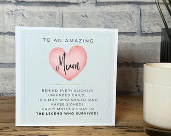 Mothers Day Card: Pink Heart, Amazing Mum