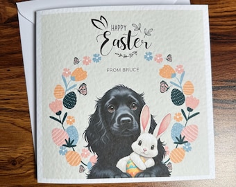 Personalized Black Cocker Spaniel Easter Card: Dog Mum, Dog Dad
