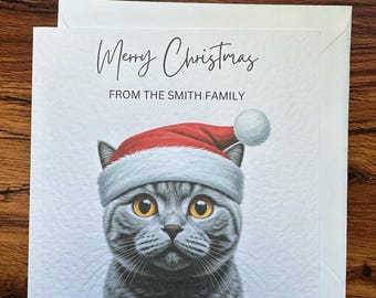 Personalised Cat Christmas Card - Custom Design with Family Name or Personal Name