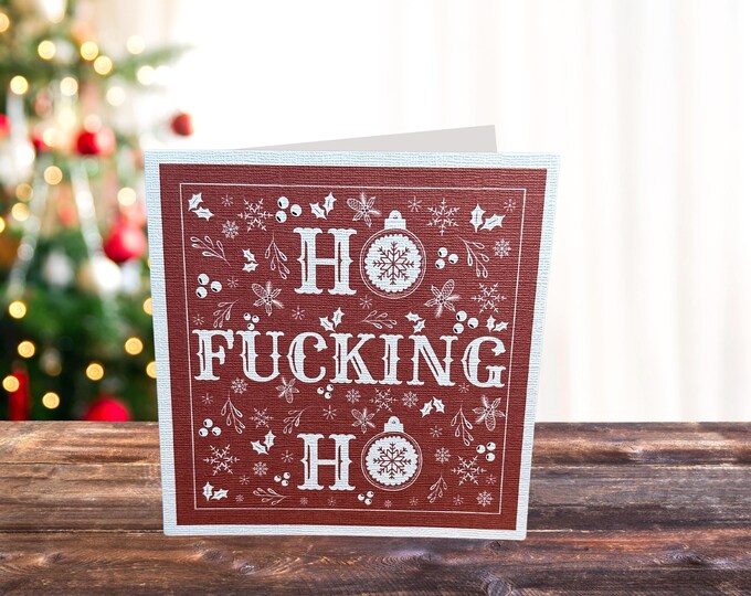 Mature Content | Set of 5 Rude Christmas Cards - 6x6 Inches - White Linen Cardstock with Envelopes