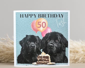 Black Newfoundland Dog Birthday Card. Two Dogs