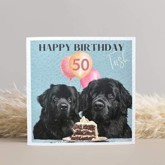 Black Newfoundland Dog Birthday Card. Two Dogs