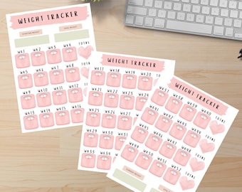 Weight loss Tracker 52 weeks. Digital Download. PDF Printable