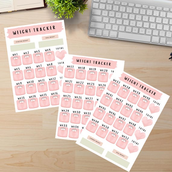 Weight loss Tracker 52 weeks. Digital Download. PDF Printable