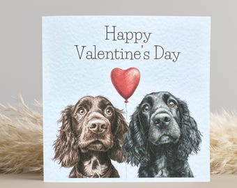 Brown Cocker Spaniel and Black Cocker Spaniel Valentine's Card